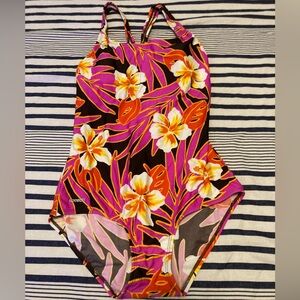 Speedo Womens size 12 Tropical Floral One Piece - Pink and Yellow